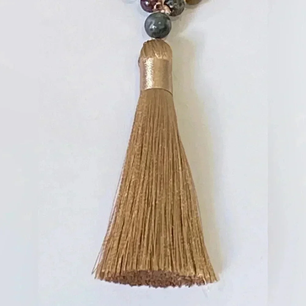 Handmade Mala Buddha Prayer Beads Necklace with Tassel Indian Agate NWT